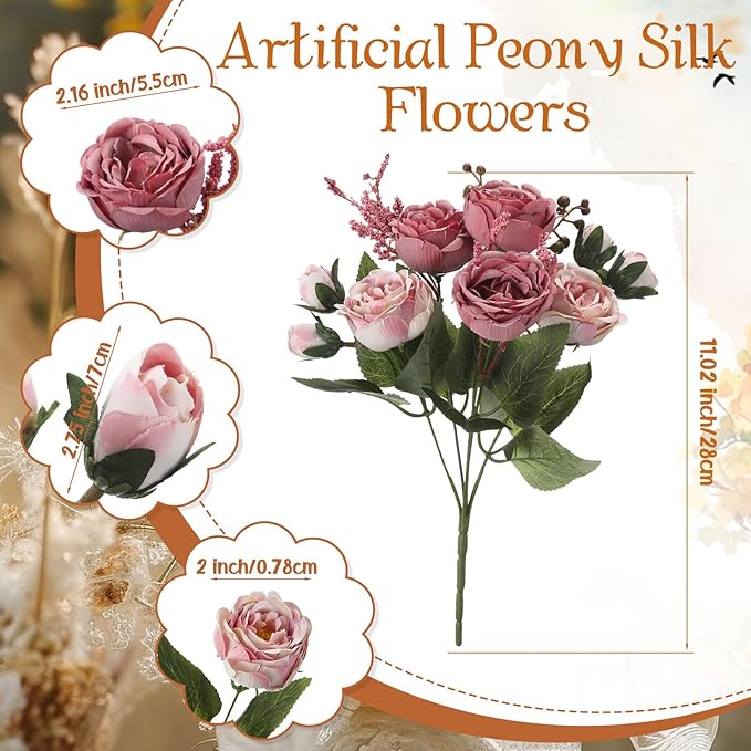 Geosar 16 Bundles Artificial Peonies Flowers Fake Silk Peony Bouquet Faux Peonies Flowers Bulk for Decoration Vase Florals Arrangements Wedding Party Table (Plum Purple)