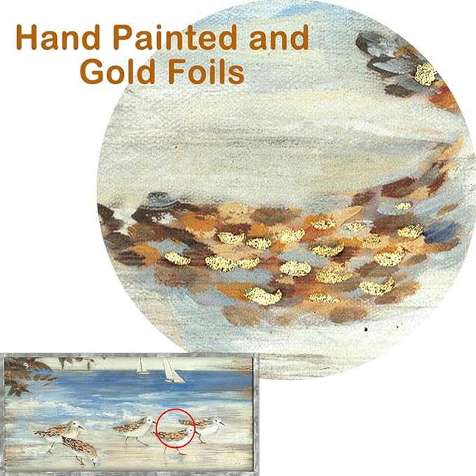 Coastal Beach Birds Framed Abstract Paintings Canvas Prints Wall Art for Bedroom Wall Decor Artworks Pictures Wall Decorations for Living Room(60"*30")