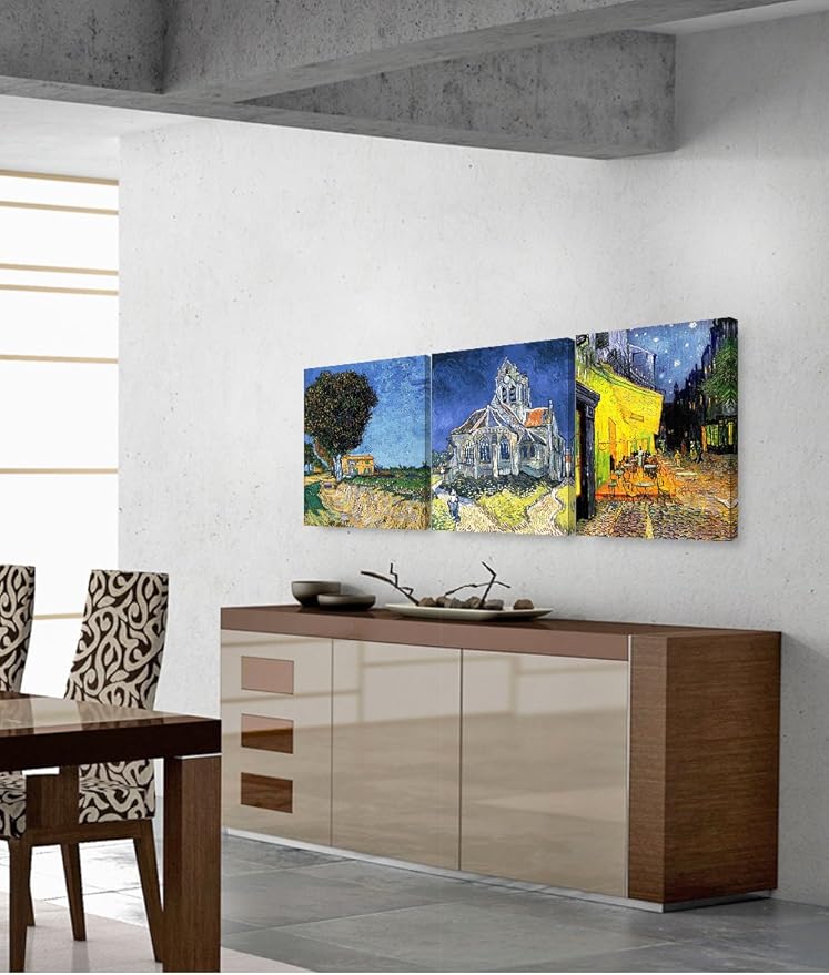 DECORARTS - Triptych (Van Gogh Famous Art Series), Vincent Classic Art Reproduction. Giclee Canvas Prints Wall Art for Home Decor 20x16, 3pcs/set