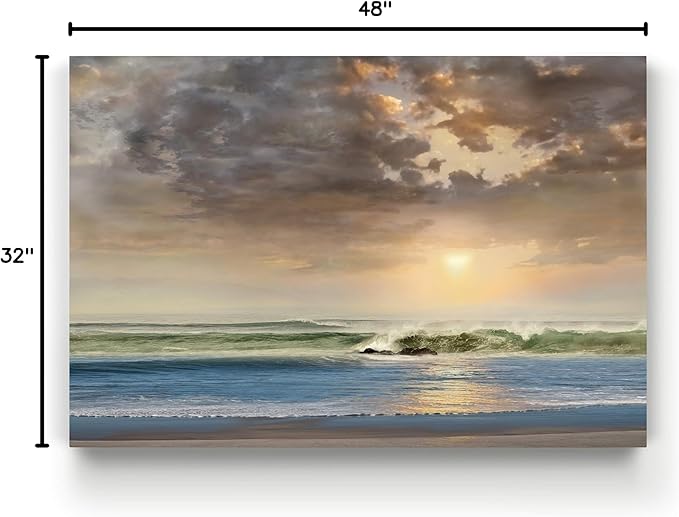 Renditions Gallery Canvas Beach Art Paintings Cloudy Sky Sunrise above Ocean Nature Hanging Artwork for Bedroom Office Kitchen Decor - 32"X48" LT08