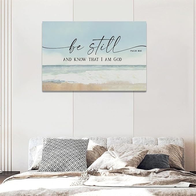 Large Christian Wall Art Be Still and Know That I Am God Pictures Wall Decor Bible Verse Psalm Canvas Painting Print Modern Home Decor Artworks Framed for Living Room Bathroom Master Bedroom 24"x16"