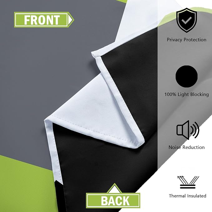 Lime Green 100% Blackout Curtains for Bedroom 63 inch Length 2 Panels Set Light Fresh Modern Abstract Geometric Black Out Curtains Insulated Room Darkening Window Drapes for Living Room, 52Wx63L