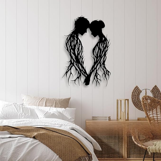 LIYOUYA Branch Couple Metal Wall Decor - Modern Love Room Decor Black Wall Art Home Decor for Living Room, Bathroom, Bedroom, Dining Room (Black)