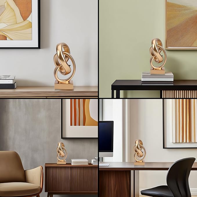 DOVDOV Abstract Gold Knot Statue, Geometric Knot Decor, Gold Decor on Shelf Bookshelf countertop for Living Room Coffee Table Office Coffee Table entryway entryway Desktop Decorative Ornament.