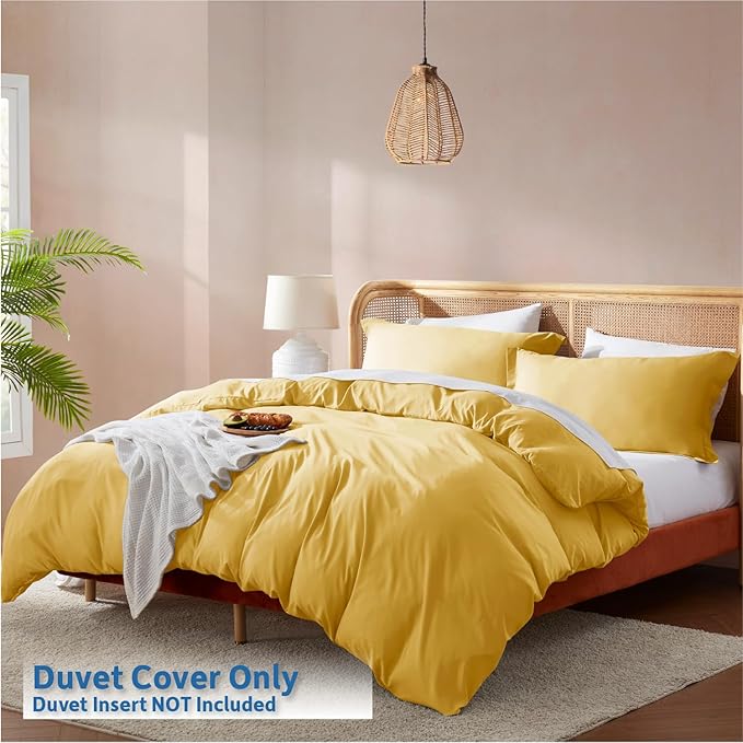 Nestl Yellow Duvet Cover Queen Size - Soft Double Brushed Queen Duvet Cover Set, 3 Piece, with Button Closure, 1 Duvet Cover 90x90 inches and 2 Pillow Shams
