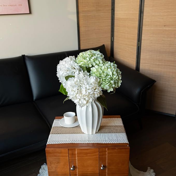 4Pcs 22 inch Lifelike Artificial Hydrangea,2 White & 2 Light Green Large Real Touch Flowers Artificial Flowers Dry Flowers Outdoor Wedding Christmas Office Family Party Living Room Table Deco