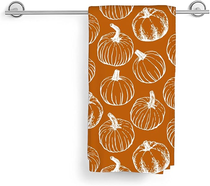 Fall Kitchen Towels 16x24 Inch Burnt Orange Pumpkin Decor Dish Towels Autumn Harvest Thanksgiving Seasonal Decoration Hand Towel Absorbent Dish Cloths for Home Kitchen Dining Set of 2