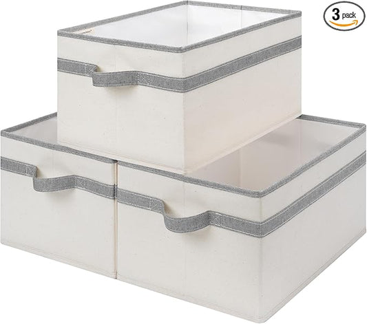 StorageWorks Storage Baskets for Shelves, Foldable Fabric Closet Storage Bins with Handles, Fabric Storage Bins Clothes Organizer, Beige and Gray, 3-Pack, Large