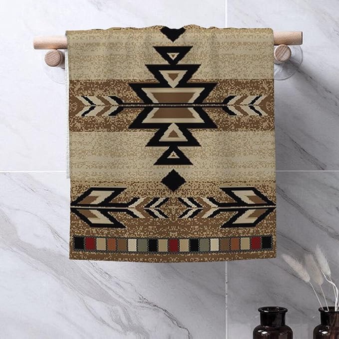 Western Kitchen Towels 16x24 Inch Brown Black Boho Aztec Decor Dish Towels Rustic Beige Native Geometic American Decoration Hand Towels Absorbent Dish Cloths for Home Kitchen Dining Set of 2