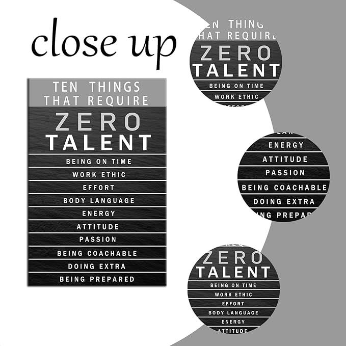 Inspirational Canvas Wall Art Motivational Painting Positive Entrepreneur Quotes Poster Ten Things That Require Zero Talent Pictures Print Wall Decor Artwork for Bedroom Office Framed [12''W x 18''H]