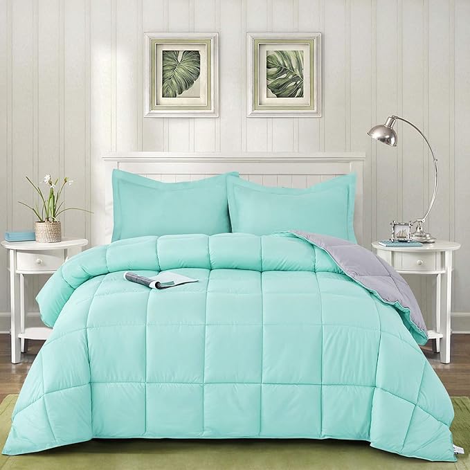 HIG Reversible Lightweight Comforter - All Season Down Alternative Summer Duvet Insert Blue Quilted Bedding Comforter with Corner Tabs Twin/Twin XL Size Aqua Blue/Light Grey