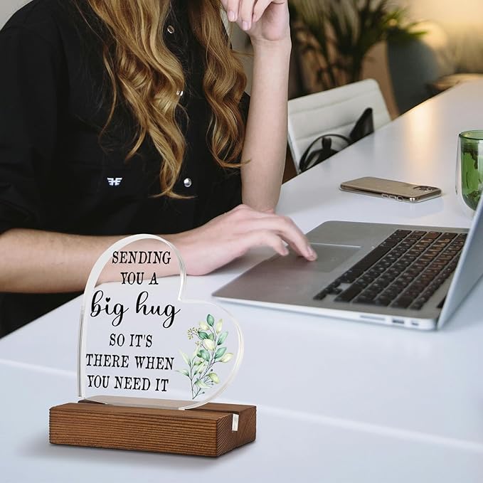 Inspirational Gifts For Women Best Friend Encouragement Cheer Up, Sending a Big Hug So It's There When You Need It, Stay Strong for Friend Sister, Home Office Decor Acrylic Sign Plaque XA327
