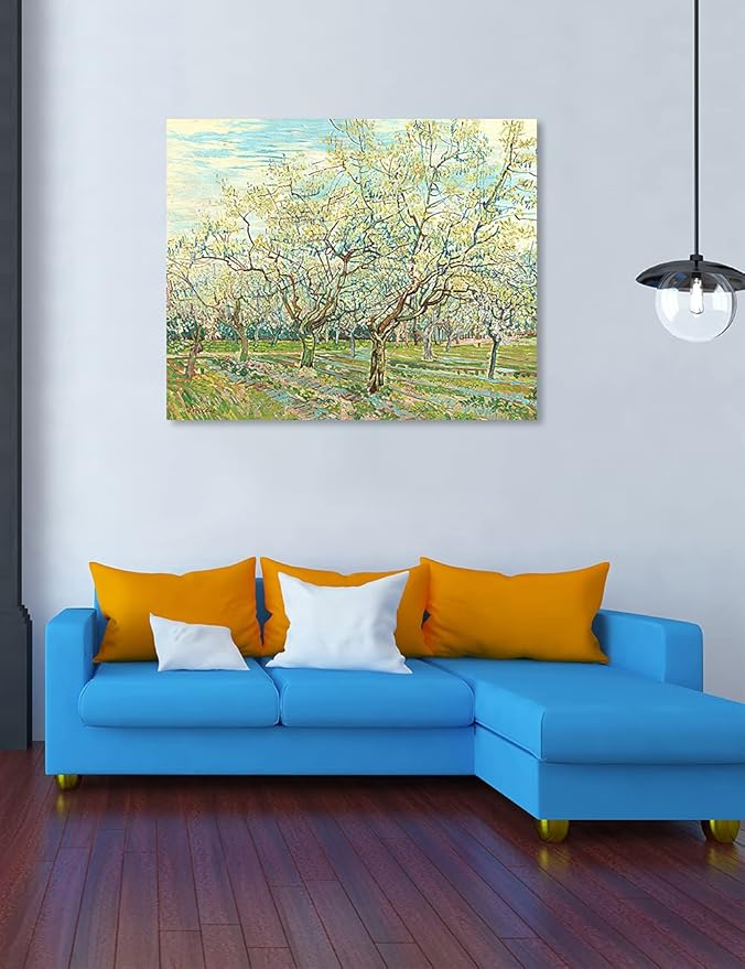 DECORARTS - The White Orchard, Vincent Van Gogh Art Reproduction. Giclee Print on Canvas. Wall Art for Home. 40x32