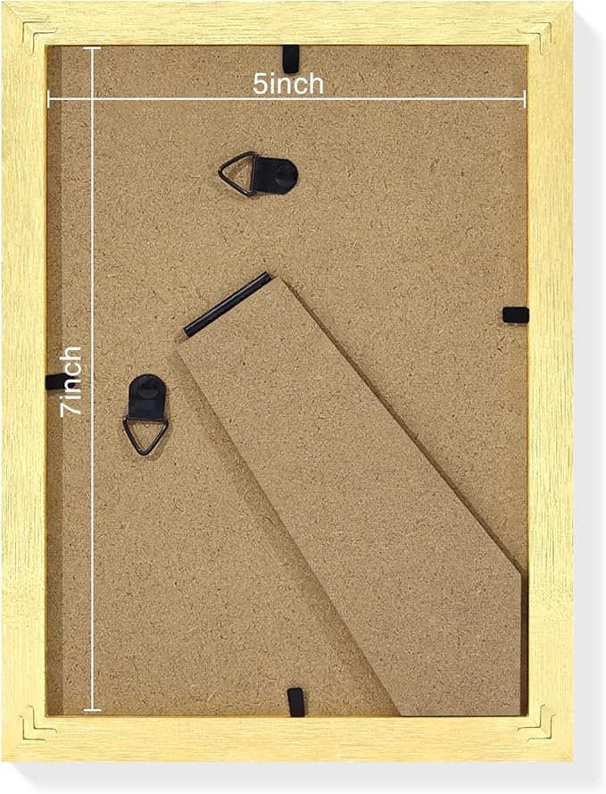 Vittanly 5x7 Picture Frames Set of 9, Shatter Resistant Plexiglass, Display 4x6 Pictures with Mat or 5x7 without Mat, Photo Frames for Wall or Tabletop, Engineered Wood, Gold