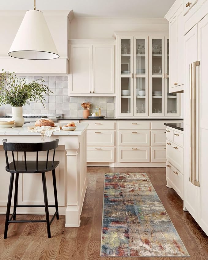 Lahome Washable Kitchen Runner Rug Non Skid, 2x7 Soft Bedroom Rug Runners for Hallways Non Slip, Soft Modern Abstract Floor Carpet Runner for Bathroom Entryway Stair Coffee Table Bar,Red/Multi