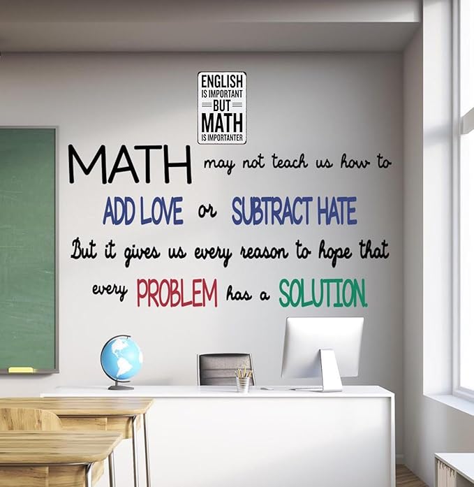 Students Teachers Gift English is Important But Math is Importanter Funny Math Class Tin Sign for Home Classroom Study Room Decor 8x12 Inch (3153)