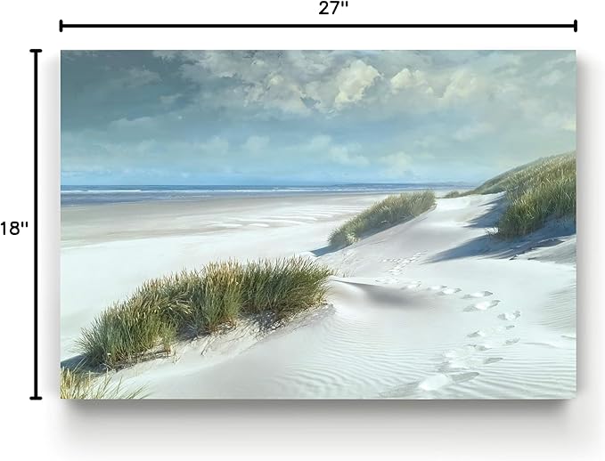 Renditions Gallery Nature Wall Art Landscape View of White Sandy Tropical Beach Ocean Canvas Hanging Artwork for Bedroom Living Room Kitchen - 18"X27" LT08