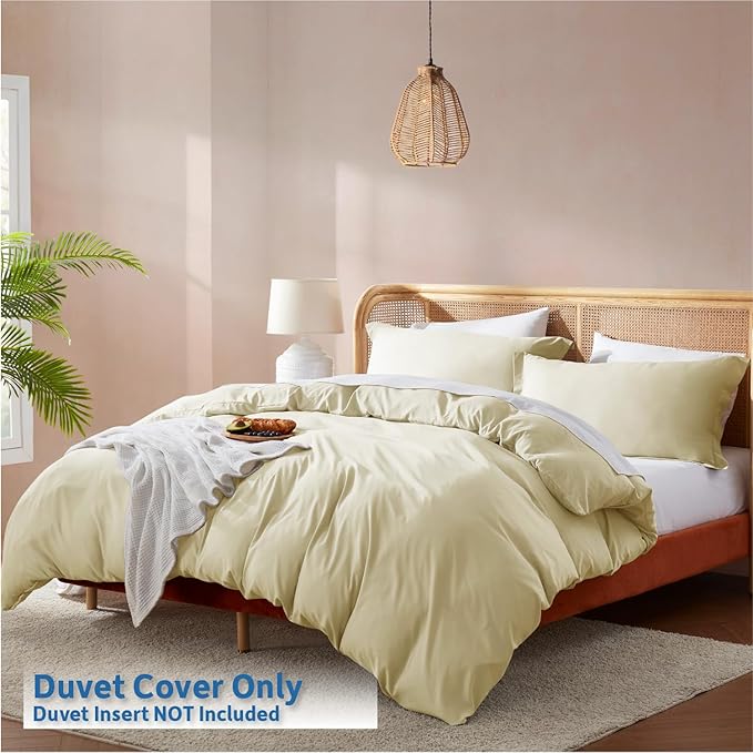 Nestl Vanilla Yellow Duvet Cover King Size - Soft Double Brushed King Duvet Cover Set, 3 Piece, with Button Closure, 1 Duvet Cover 104x90 inches and 2 Pillow Shams