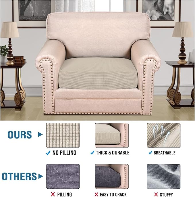 H.VERSAILTEX Super Stretch Individual Seat Cushion Covers Sofa Covers Couch Cushion Covers Slipcover Sets Thick Jacquard Textured Twill Fabric (1 Piece Chair Cushion Cover, Island Fossi)