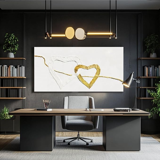 GAIDUOMAI Abstract Wall Canvas Art Love Heart Modern Artwork Minimalist Room Decor Gold Line Prints for Office Home Hotel 24"x48" Ready to Hang
