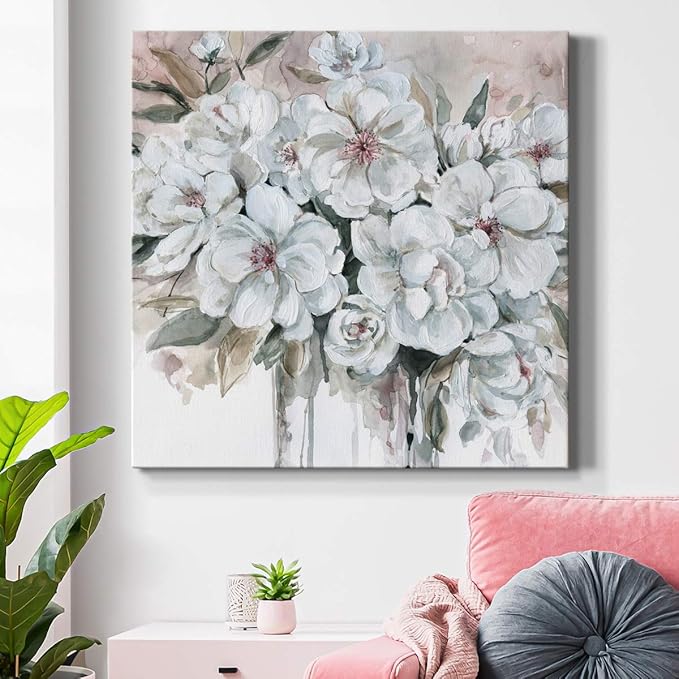 Wexford Home Square Premium Gallery Wrapped Canvas Flower Multicolor Wall Art Abstract Floral Romance Modern Pictures Print for Home Office, Ready to Hang, blushing bouquet, 24x24