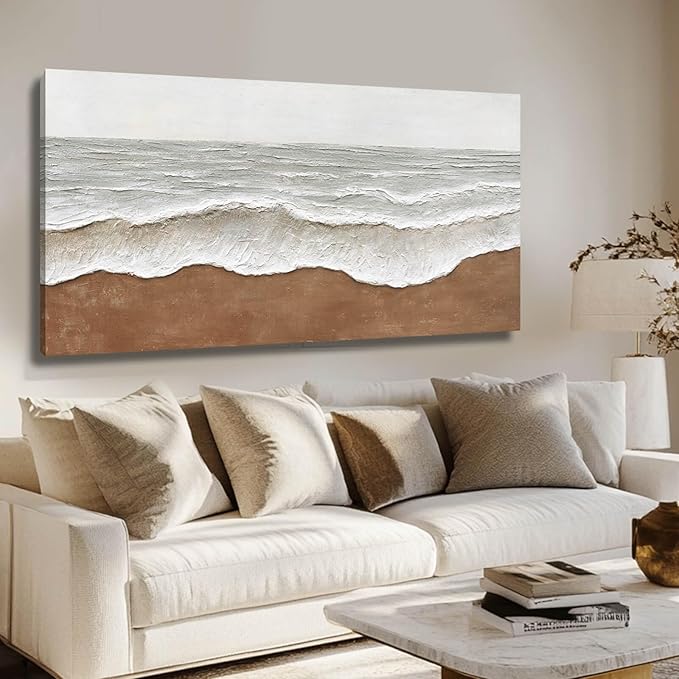 Seascape Wall Painting Landscape Home Wall Art Grey Wall Decor 24"x48" Wall Decorations for Bedroom Large Artwork for Office