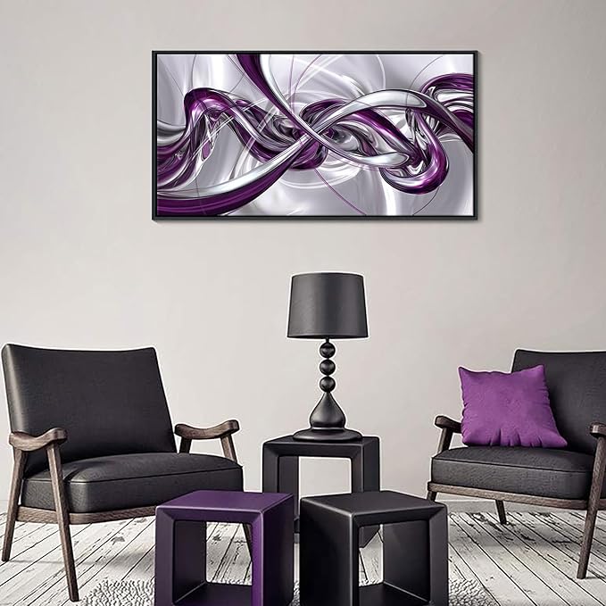 Pogusmavi Purple Wall Art - 3D Framed Canvas Abstract Art for Living Room, Modern Silver Wall Decor, Office Artwork, Bedroom Pictures, Contemporary Prints, Paintings for Wall Decorations 20×40IN