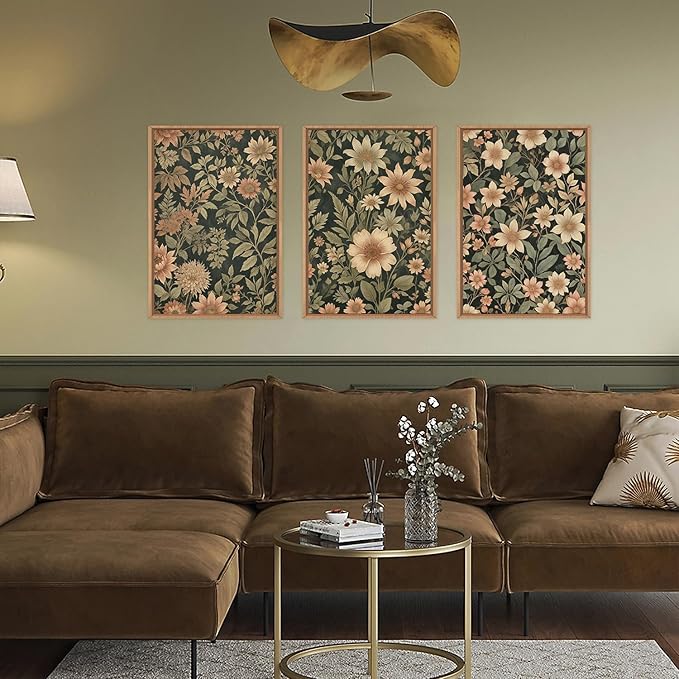 HPINUB Vintage Wildflower Flowers Framed Canvas Wall Art Set,Modern Botanical Floral Wall Decor,Retro Neutral Flower Artwork,Boho Mid Century Plant Art Prints for Living Room,Bedroom,Office-24 x36 x3