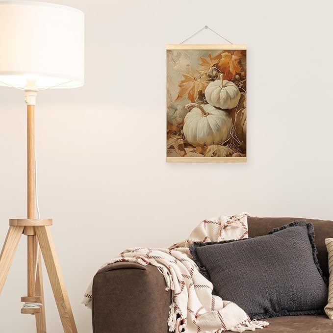 TLESKE Rustic Fall Pumpkins Poster Hanger Frame, Vintage Aesthetic Farmhouse Autumn Hanging Wall Art Room Decor for Living Room Bedroom Kitchen, Thanksgiving Wall Prints Pictures Artwork, 12x16