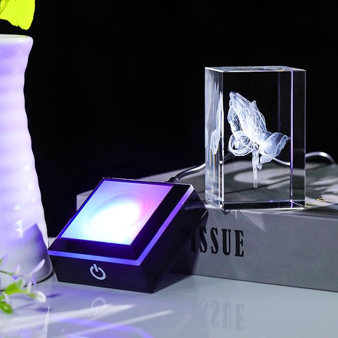 Movdyka 3D Crystal Praying Hands with Jesus Cross Statue Religious Gifts for Women Christian Decor, Chritmas Gifts for Men Friend