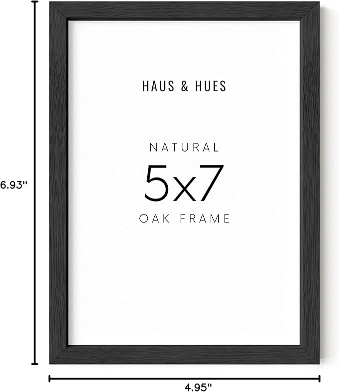 HAUS AND HUES Black 5x7 Picture Frame - 5x7 Photo Frame, 5x7 Frames for Pictures, 5 by 7 Picture Frame Wood, 5 x 7 Frame Decor, Wall Frames 5x7, Art 5x7 Frame Black (Black Oak Frame)