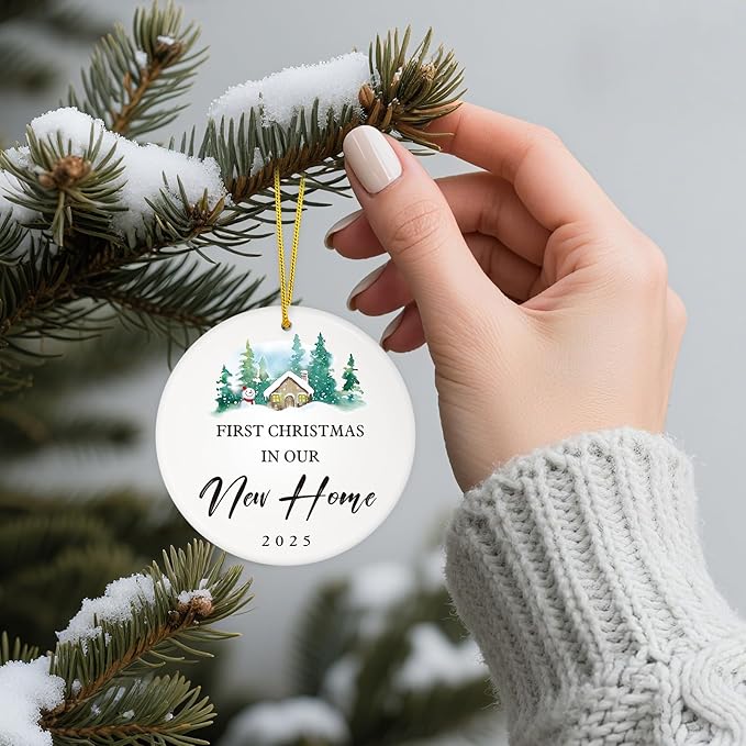 D4DREAM New Home Ornament 2025-3'' Ceramic First Christmas in Our New Home Ornaments Christmas Housewarming Gift for Women Couple Friends Home Car Decor Newhouse Owners Gift Ideas