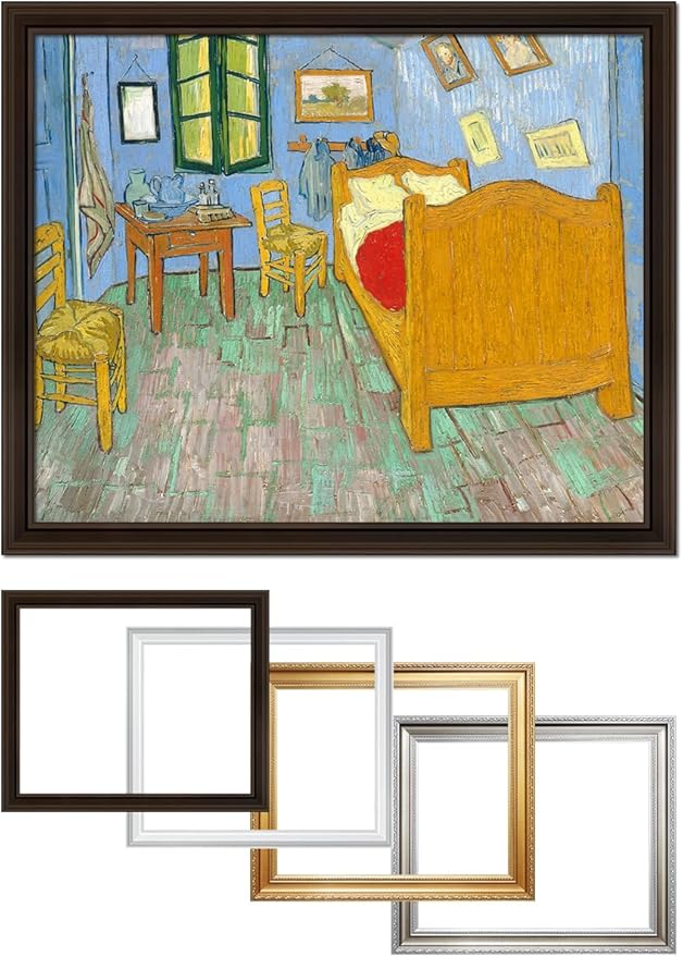 DECORARTS - Bedroom in Arles (Third version), Vincent Van Gogh Art Reproduction. Acid Free Cotton Canvas Giclee Print w/Bronze Frame&Mat for Wall Decor.
