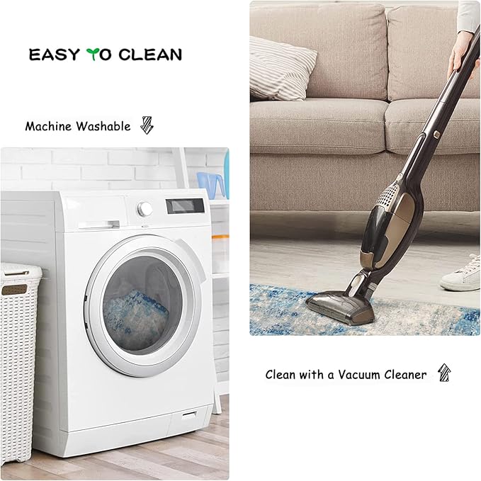 Lahome Modern Abstract Kitchen Rug - 2x3 Washable Small Front Doormat Soft Throw Rugs for Entryway Non-Slip, Contemporary Faux Wool Floor Indoor Carpet for Bathroom, Blue/Yellow/Ivory