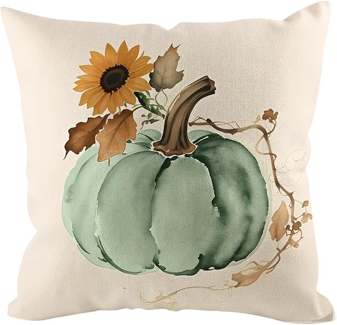 Fall Pumpkin Pillow Covers 16x16 inch Set of 4, Linen Autumn Outdoor Thankful Blessed Harvest Floral Farmhouse Decorations for Sofa Couch