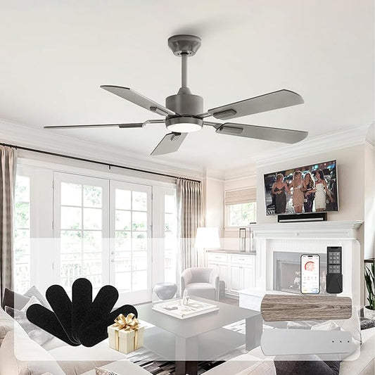 CubiCubi Ceiling Fans with Lights - 52 inch Silver Ceiling Fan with Light and Remote/APP, Dimmable, Super Quiet, Modern Ceiling Fan for Indoor Bedroom, Living Room, Kitchen