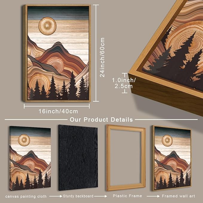 IARTTOP Large Mountain Framed Canvas Wall Art 16x24 Inch Vintage Mountain Landscape Art Prints Set of 3 Abstract Nature Scenery Wall Decor for Living Room Bedroom Office