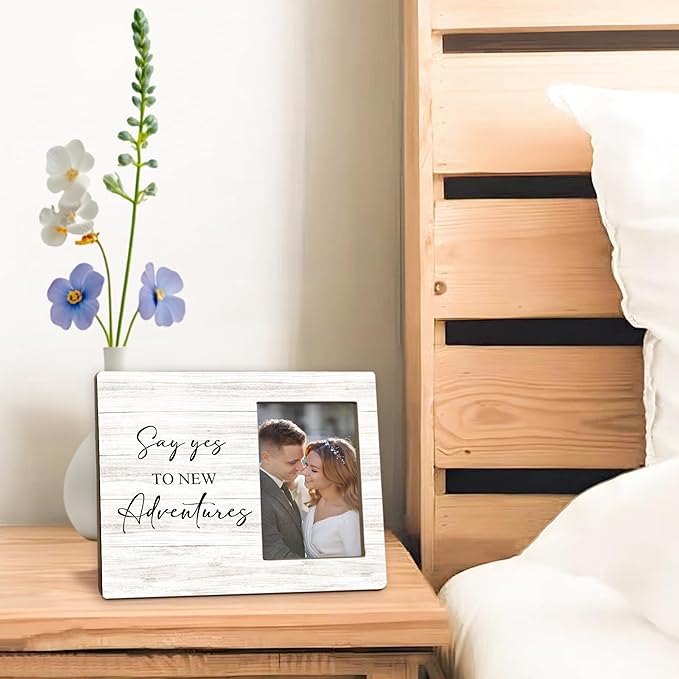 Wedding Picture Frames - Engagement Photo Frame, Wedding Engagement Gifts for Newlyweds Couple Bride Groom Husband Wife, Say Yes to New Adventures Picture Photo Frames for Home Decor, 4x6