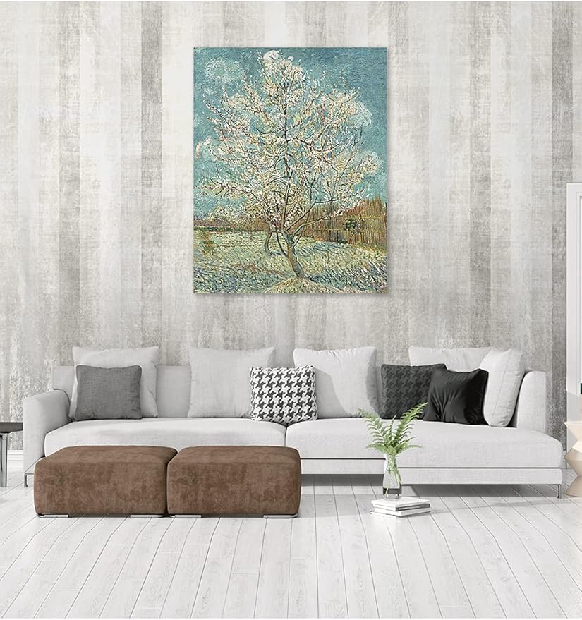 DECORARTS - The Pink Peach Tree, Vincent Van Gogh Art Reproduction. Giclee Print on Canvas. Wall Art for Home. 40x32