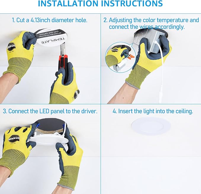 TORCHSTAR 12-Pack 5CCT 4 Inch Ultra-Thin LED Recessed Lighting with Junction Box, CRI90, Aluminum, 2700K3000K3500K4000K5000K, 5%-100% Dimmable Slim Recessed Downlight, 9W 810LM, ETL & ES