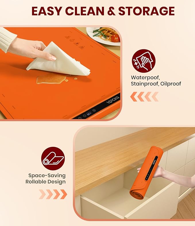 Food Warming Mat for Buffet, VEPOKA Food Warming Mats for Countertop, Silicone Heating Mat with 7 Temperature Levels& Auto Shut-Off, Food Warmers for Parties, Gatherings, Everyday Use