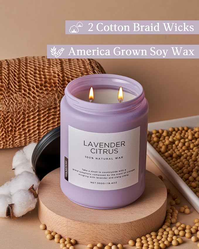 M&SENSE Lavender Citrus Candles, 19.4oz 110H Burn Time Large Natural Soy Candles for Home Scented, Stress Relief Aromatherapy Gifts for Mom Friends Teacher & Spa, Bath, Yoga