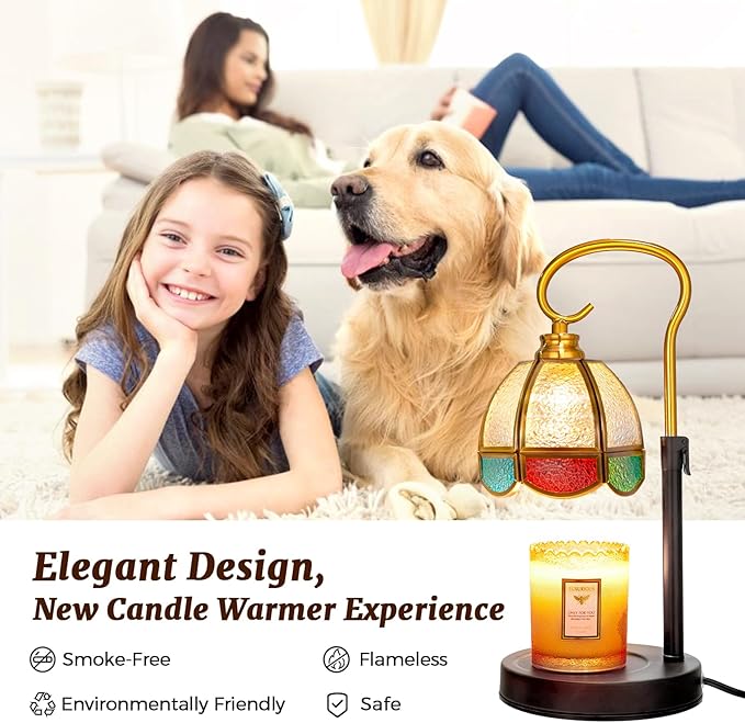 Candle Warmer Lamp with Timer, Dimmable, Adjustable Height, Birthday Gifts for Women Mom, House Warming Gifts New Home Decor, Wax Warmer Lamp for Jar Candles with 2 Bulbs (Colored Shade)