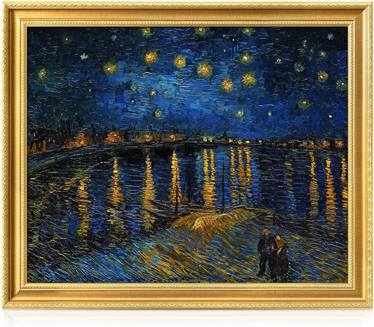 DECORARTS - Vincent van Gogh's Starry Night Over the Rhone. Museum-Quality Giclee Print on Cotton Canvas, Ornate Gold Solid Wood Frame, Framed Size: 34.75x28.75 in, Made in USA