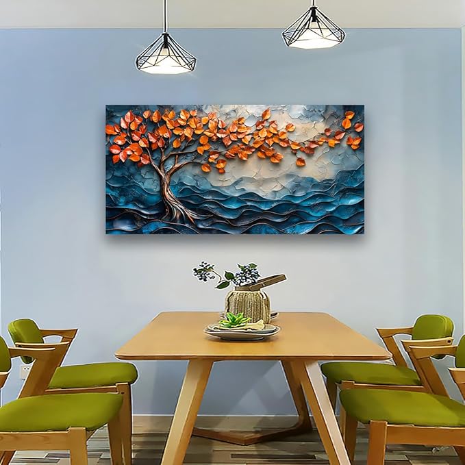 Tree of Life Canvas Wall Art Bedroom Wall Decor Living Room,Abstract Wall Art Office Kitchen Paintings Artwork Modern Blue Wave Leaf Pictures Art Prints Waterproof Ready to Hang-20x40inch