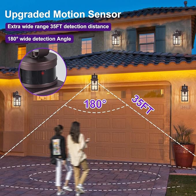 Porch Lights Outdoor with Remote Control: Motion Sensor Exterior Lighting Fixtures Intelligent 4 Lighting Modes Outdoor Wall Lights Sconce Lights for House Patio Front Door Garage