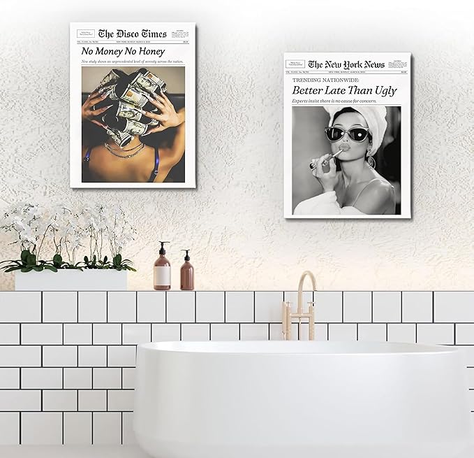 No Money No Honey Wall Art Paintings Hot Girl Love Money Newspaper Wall Decor Funky Preppy Motivational Wall Decor Picture for Home Decor Office Living Room Bathroom Aesthetic Artwork Decoration