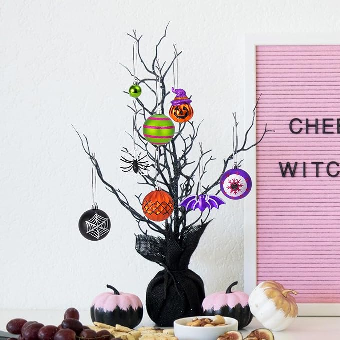 42PCS Halloween Ornaments Tree Decorations, Shatterproof Hanging Ball Set with Ghost Pumpkin Spider Bat Web Designs, Hanging Ball Ornaments for Small Halloween Tree, Holiday Party Indoor Home Decor
