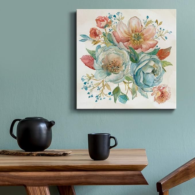 Wexford Home Square Premium Gallery Wrapped Canvas Flower Multicolor Wall Art Abstract Floral Romance Modern Pictures Print for Home Office, Ready to Hang, rose garden II, 16x16