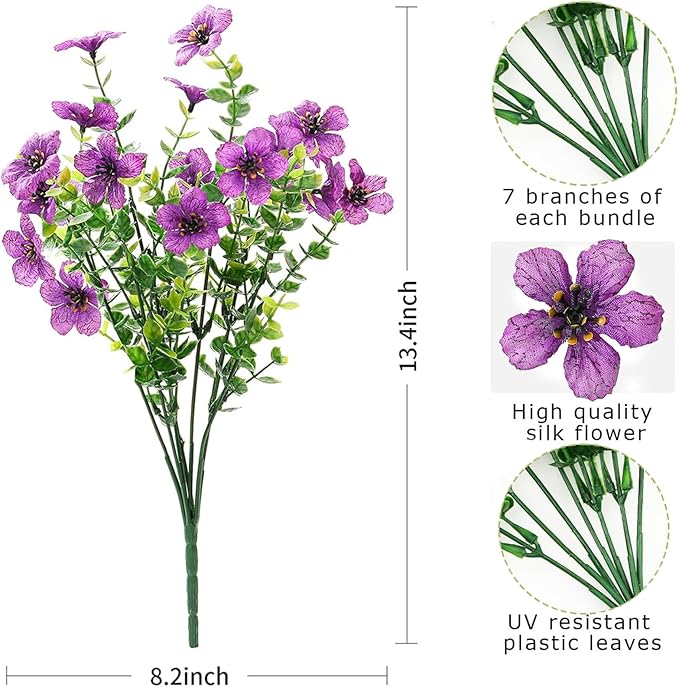 Artificial Flowers for Outdoor Indoor Garden Home Decoration, Faux Flower Daisy with Eucalyptus Leaves Fake Plants Greenery Boxwood Porch Patio, 12 Bundles (Mix Red Purple Yellow Fuchsia)